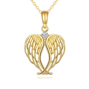 KECHO 14k Solid Gold Angel Wings Necklace for Women Real Gold Heart Pendnat Jewelry Christmas Gifts for Wife Girlfriend Daughter (Angel Wings Necklace)