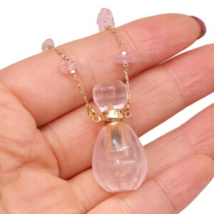 1pc Natural Stone Perfume Bottle Necklace Pink Quartz Pendant Charms for Elegant Women Love Romantic Gift