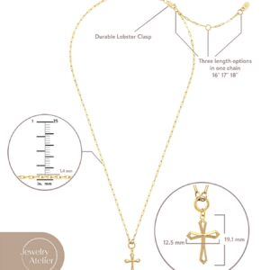 Jewelry Atelier Gold Filled Cross Necklaces – 14K Yellow Gold Filled Cross Pendant with Solid Clip Chain for Women and Men (Different Sizes and Styles with Extension/Adjustable Chain) (12.5mm width)