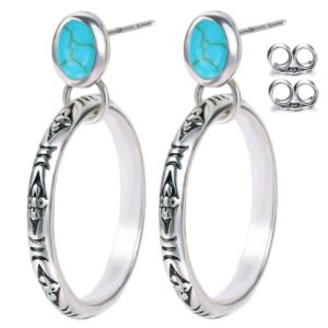 Colloca Turquoise Circle Earrings for Women, Turquoise Dangle Hoop Earrings, Jewelry Gifts Box Included