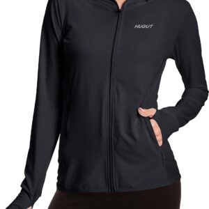 Women's UPF 50+ Sun Protection UV Jacket - Zip Up Hoodie Long Sleeve Hiking Fishing SPF Performance Shirt with Thumbhole Black