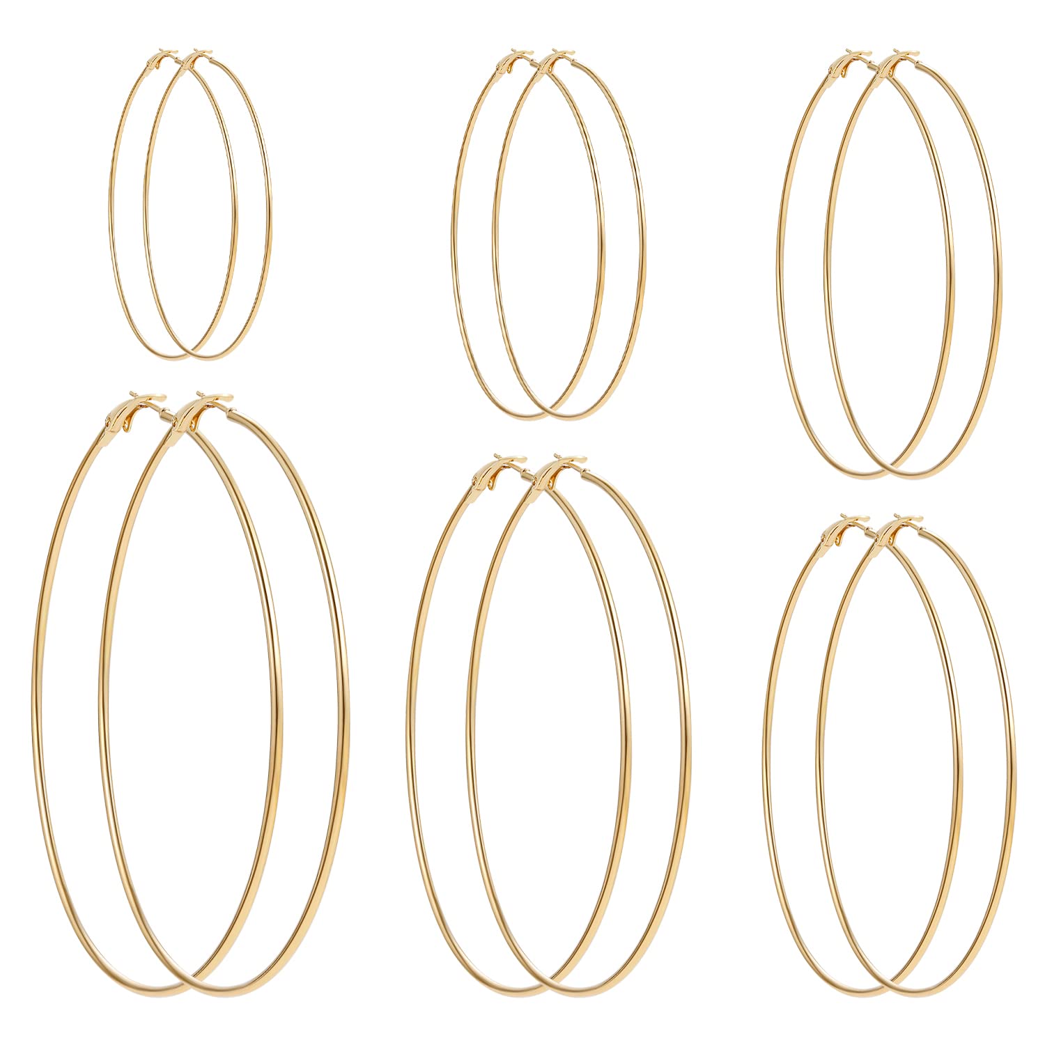 Sloong 6 pairs Big Hoop Earrings Set, Gold Stainless Steel Hoop Earrings Huge Giant Hoop Earrings Set Oversized Hoop Earrings 90s Earrings for Women (50/60/70/80/90/100mm)