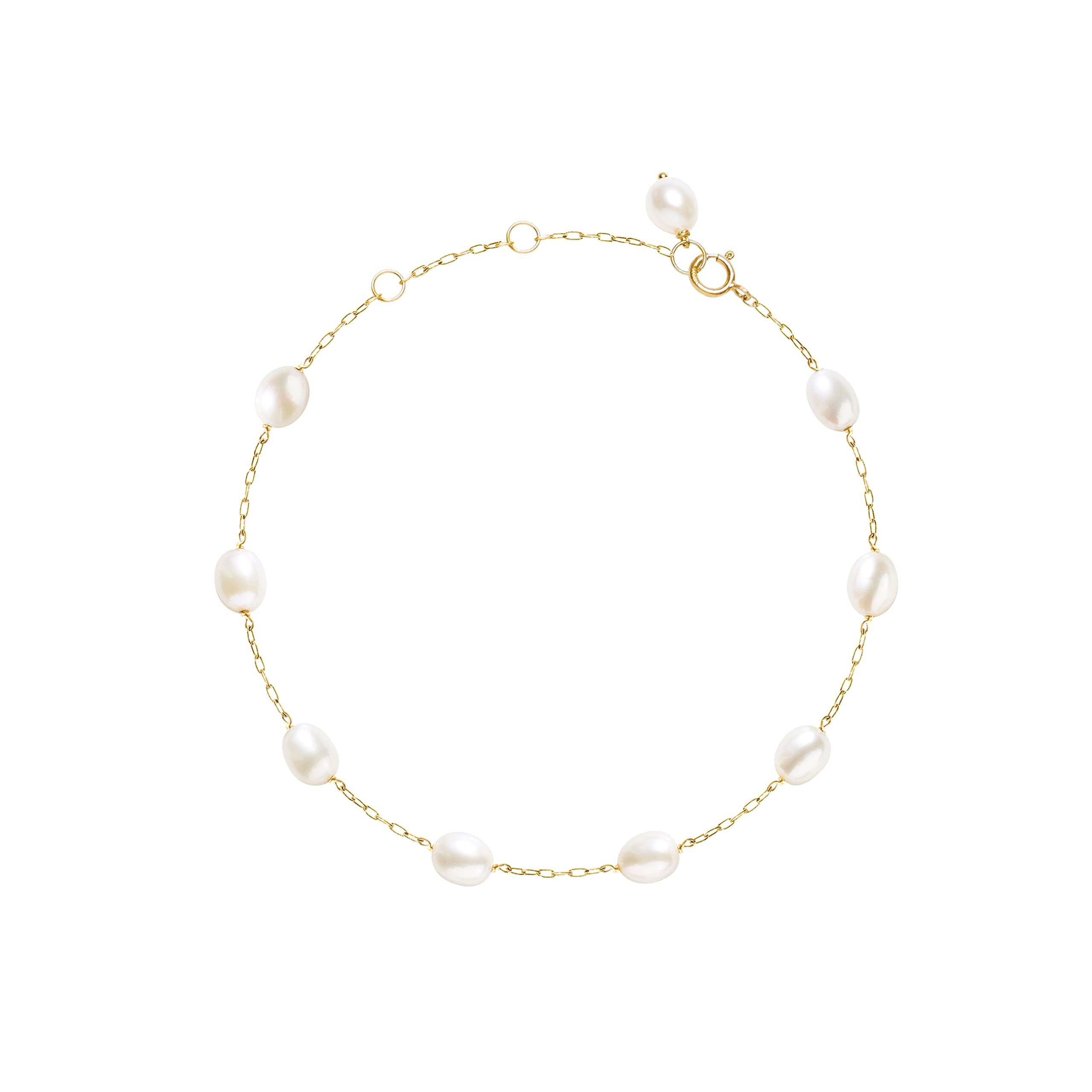 COMOTO Pearl Bracelet for Women 14K Gold Filled Freshwater Cultured Pearl Handmade Bracelet Tin Cup Pearl Bracelet Jewelry,7.0"+0.5"+0.5"