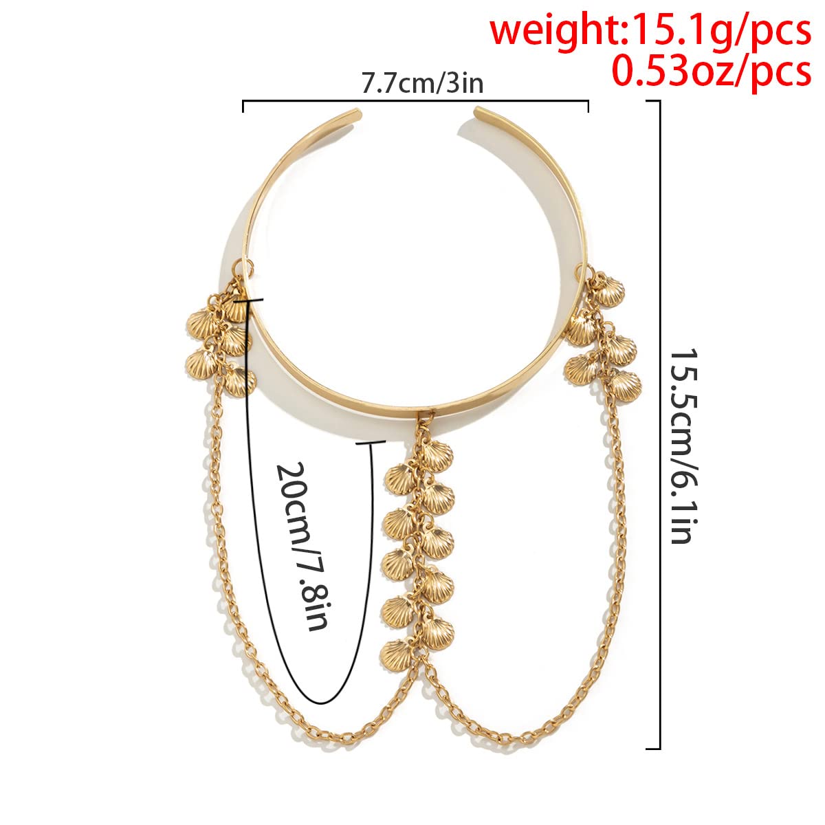 Bethynas Punk Chain Tassel Upper Arm Cuff Cute Butterfly Disc Shell Star Coin Leaf Charm Pendant Arm Bracelet Bangle Open Greek Armlet Beach Wedding Prom Party Accessories for Women (Gold shell)