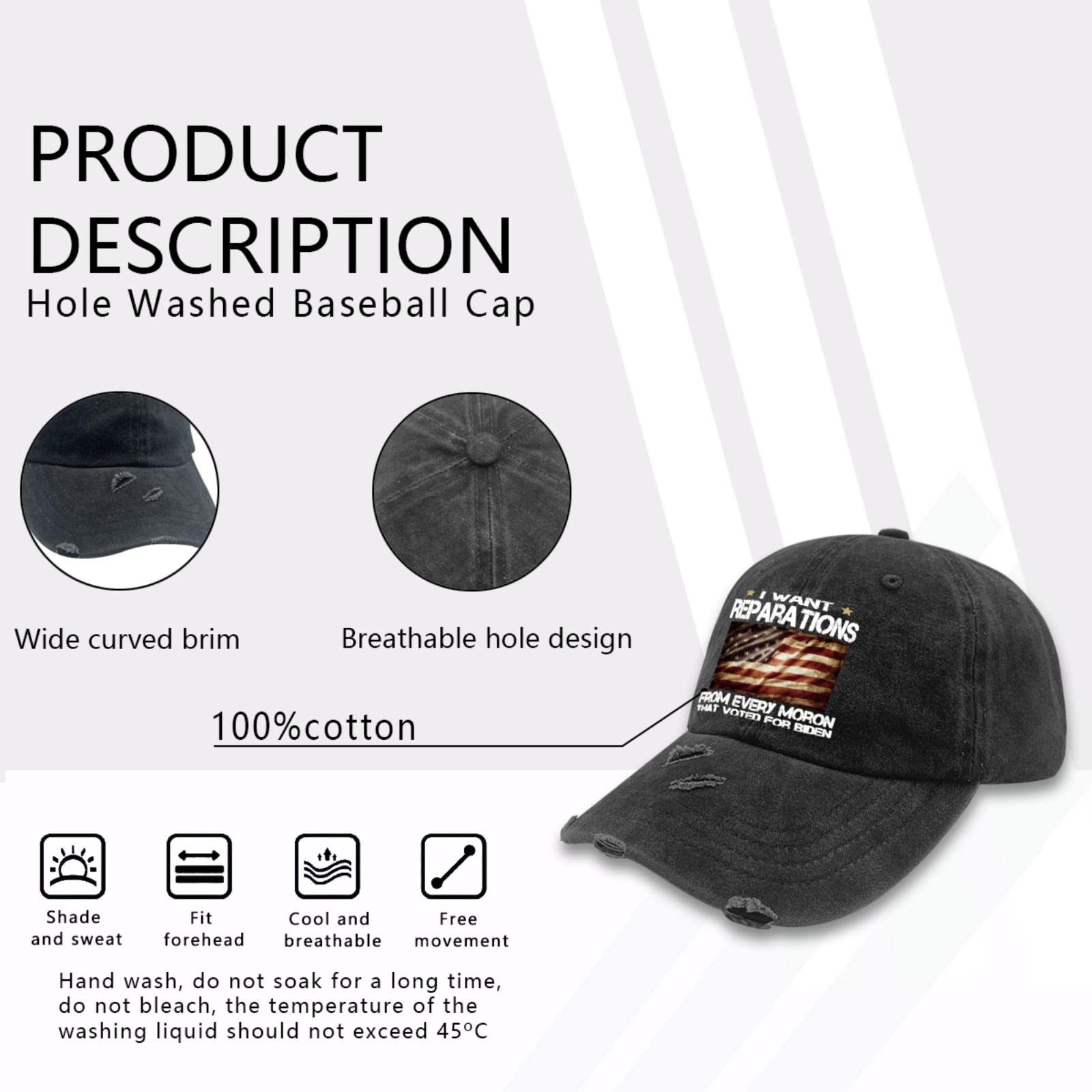 Aumgo Hats for Men Baseball Cap Dad Hat for Women Anti Biden Hats I Want Reparations from Every Moron That Voted for Biden Baseball Cap for Women, Allblack, One Size-Medium