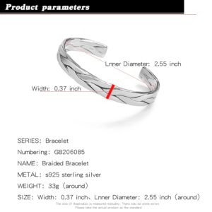 H&Beautimer 925 Sterling Silver Bracelet 7.8-9.3MM Pattern Bracelet For Women Men-Party Charm Jewelry Gift-Unisex Original Silver Open Bangle Free Adjustment (Width 9.3MM, Free Adjustment)