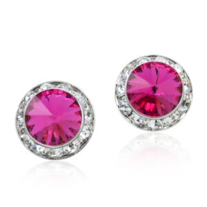 PammyJ Bridal Earrings | 15mm Crystal Round Earrings (Fuchsia)