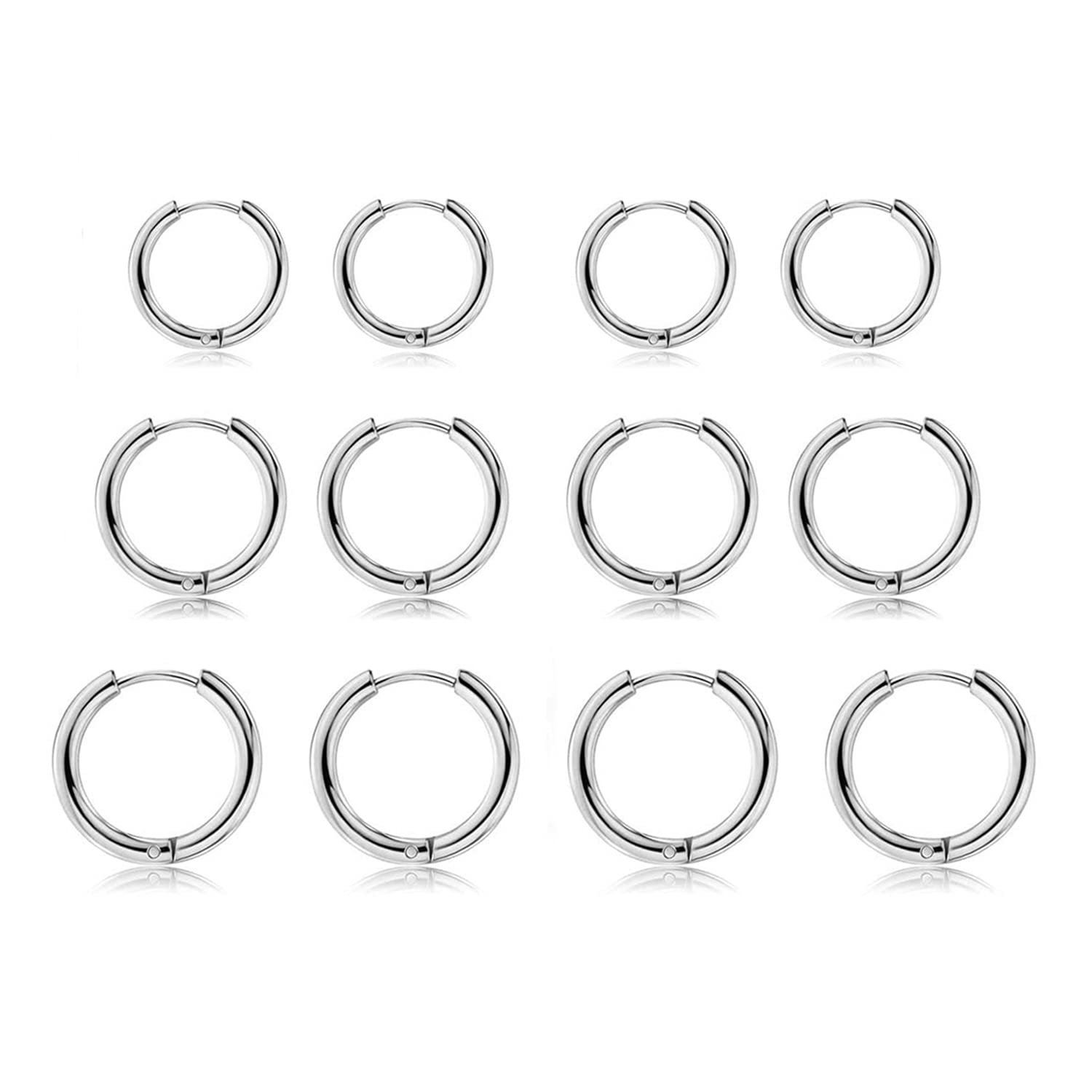 Pack of Titanium Surgical Stainless Steel Huggie Hoop Earrings Hypoallergenic for Sensitive Ears Body Piercing Small Nose Rings Cartilage Trague 20G