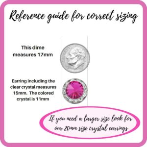 PammyJ Bridal Earrings | 15mm Crystal Round Earrings (Fuchsia)