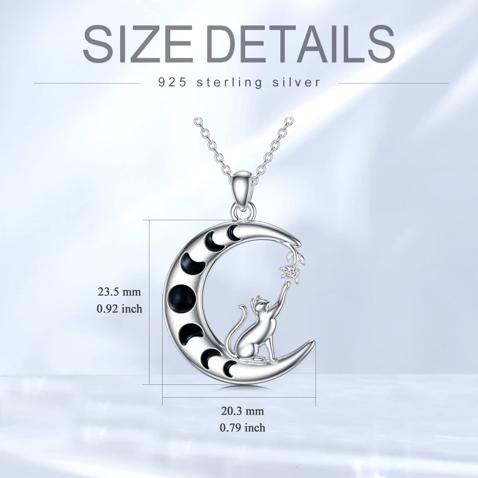 PROESS Sterling Silver Cat Necklace Moon Phase Cat Pendant Wicca Cat Jewelry Gift for Women and Cat Lovers