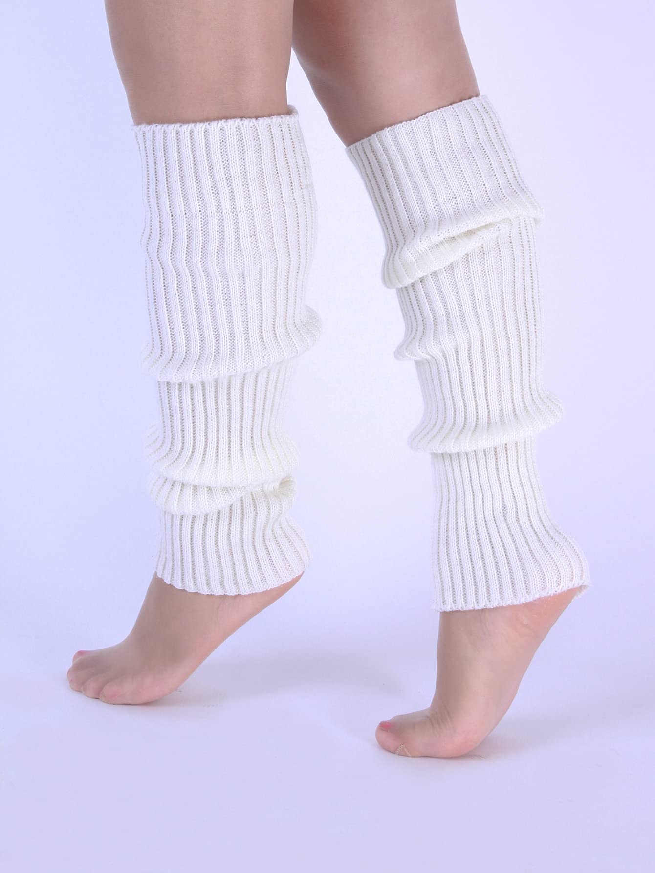 Verdusa Women's Solid Rib Knit Leg Warmers White one-size