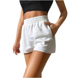 Womens 5" Terry Shorts Loose Comfy Yoga Sweat Cotton Shorts Athletic Fit High Waist Pockets Running Lounge Short Pant White