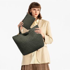 Fashion Hobo Bag Handmade Woven Casual Female Handbag Large Capacity Neoprene Tote Bag Patchwork Women Shoulder Bags (Green)