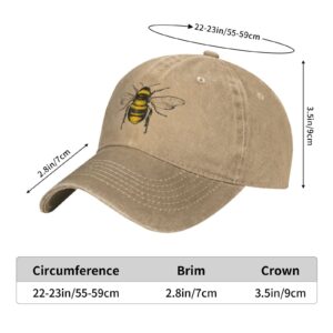 Funny Bees Hat Honey Bees Baseball Cap for Women Vintage Mens Hats Natural