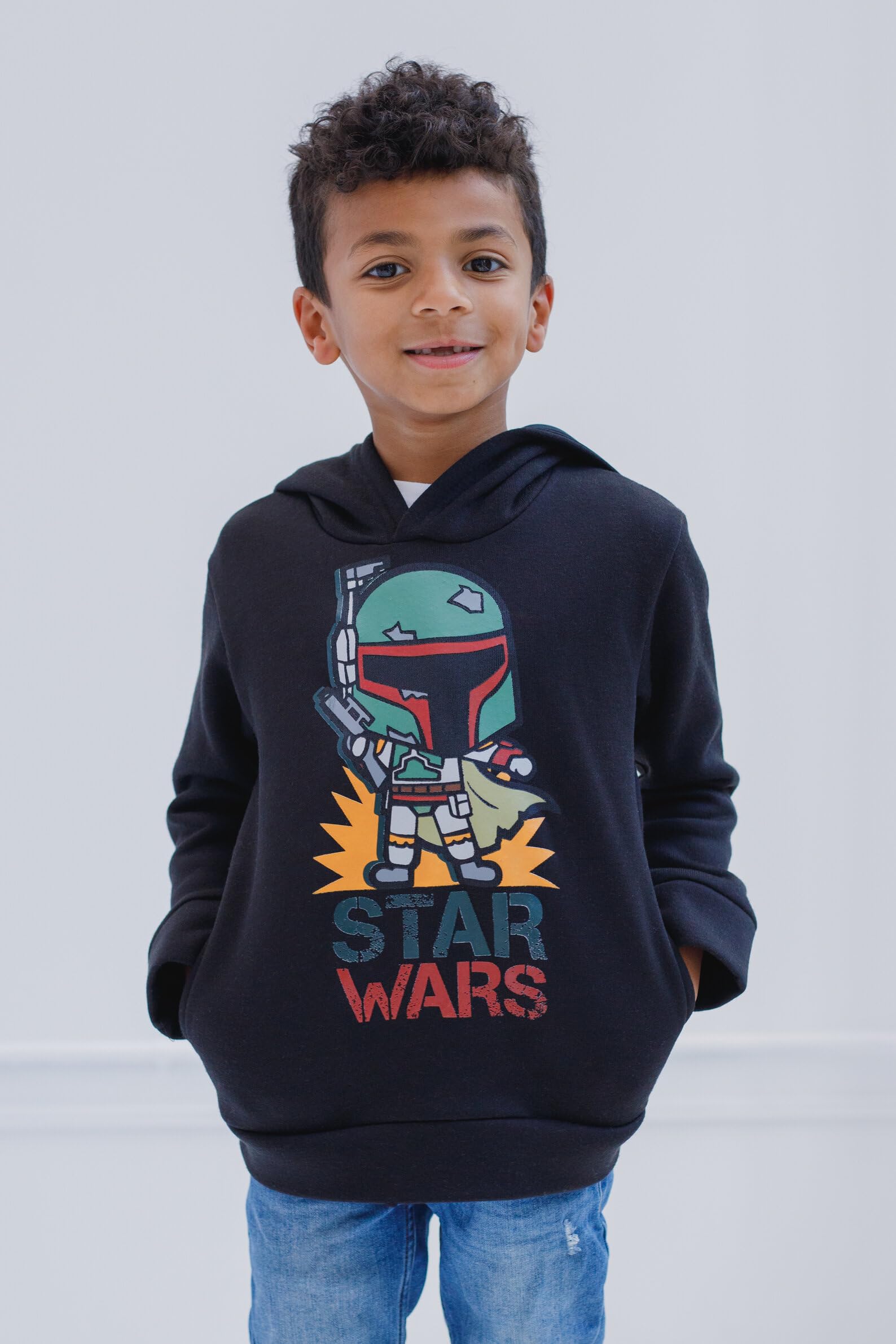 STAR WARS Boba Fett Big Boys Fleece Pullover Hoodie Black 10-12