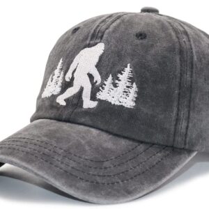 Unisex UFO Bigfoot Denim Hat Adjustable Washed Dyed Cotton Dad Baseball Caps (One Size, Embroidered Black)