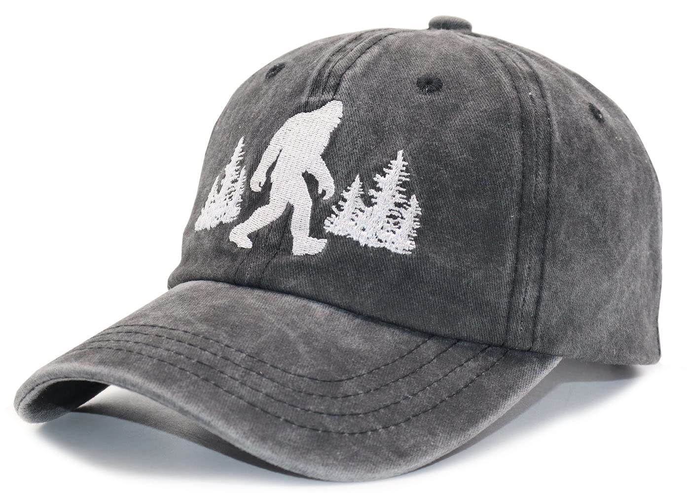 Unisex UFO Bigfoot Denim Hat Adjustable Washed Dyed Cotton Dad Baseball Caps (One Size, Embroidered Black)