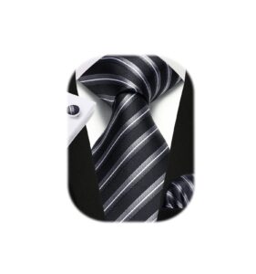 enlision black white ties stripe mens ties and pocket square set classic silk woven neckties handkerchief cufflinks formal business wedding necktie gift box