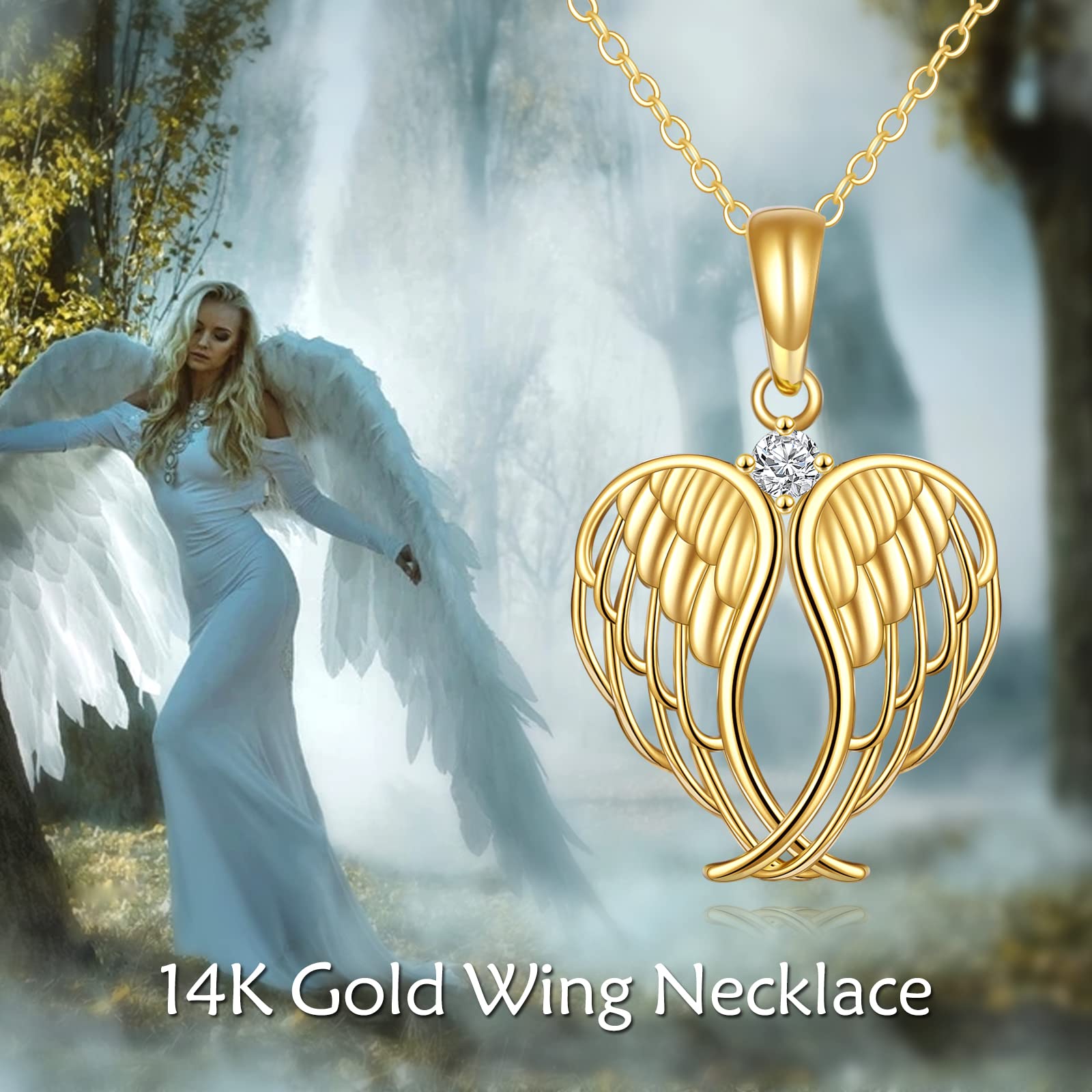 KECHO 14k Solid Gold Angel Wings Necklace for Women Real Gold Heart Pendnat Jewelry Christmas Gifts for Wife Girlfriend Daughter (Angel Wings Necklace)