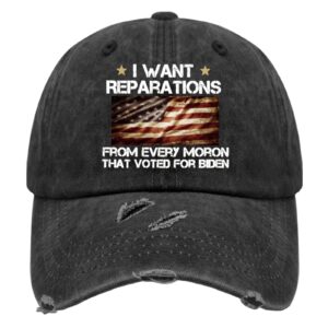 aumgo hats for men baseball cap dad hat for women anti biden hats i want reparations from every moron that voted for biden baseball cap for women, allblack, one size-medium