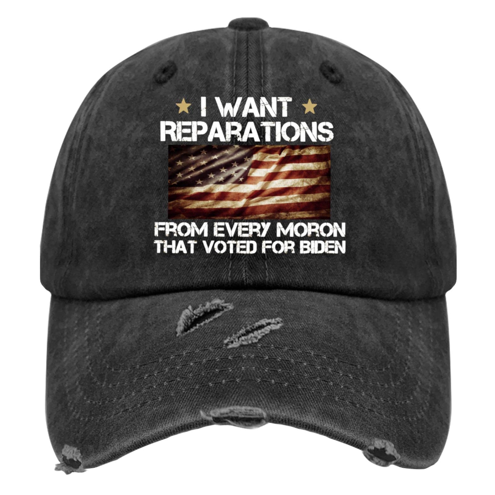 Aumgo Hats for Men Baseball Cap Dad Hat for Women Anti Biden Hats I Want Reparations from Every Moron That Voted for Biden Baseball Cap for Women, Allblack, One Size-Medium