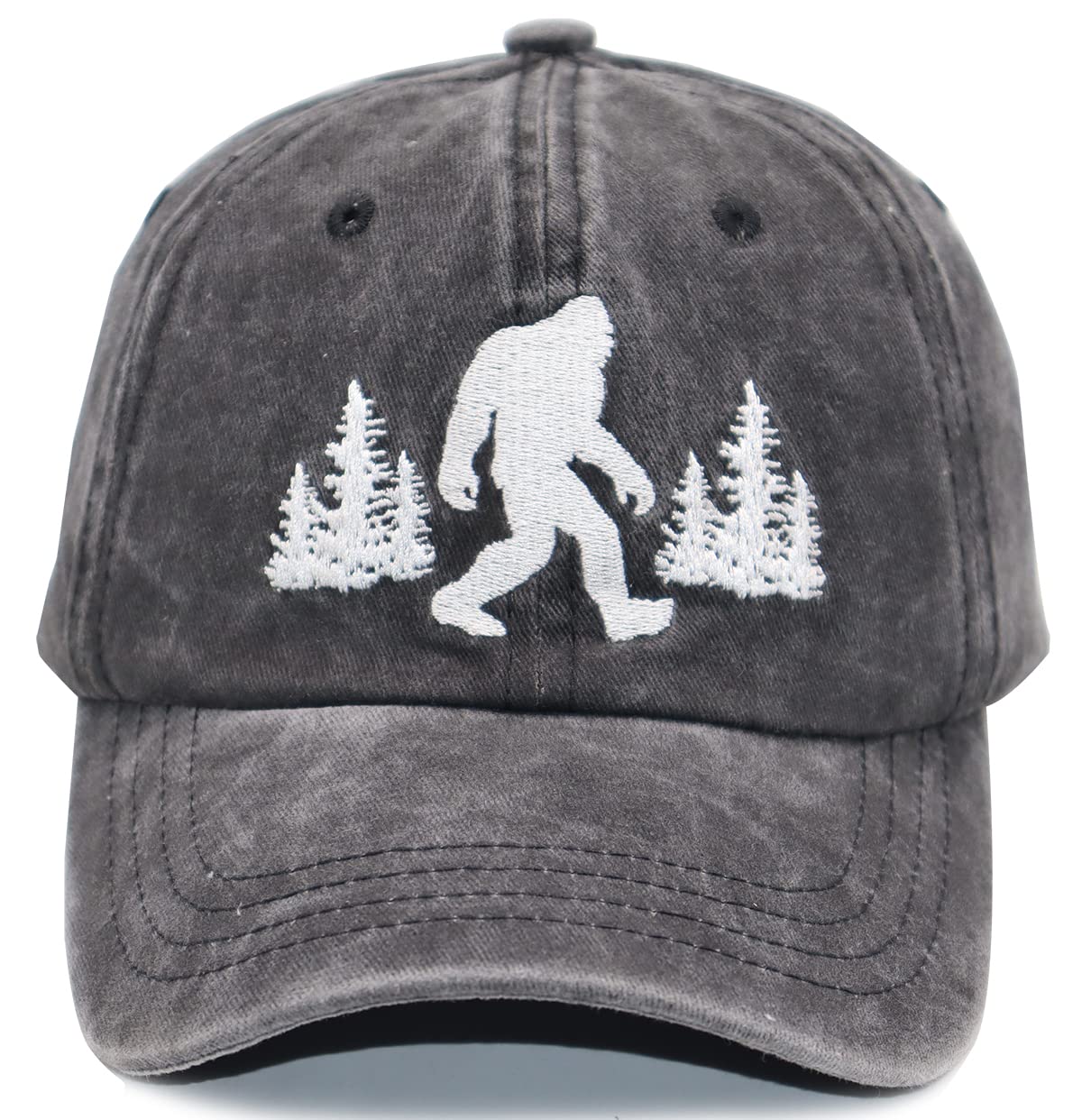 Unisex UFO Bigfoot Denim Hat Adjustable Washed Dyed Cotton Dad Baseball Caps (One Size, Embroidered Black)