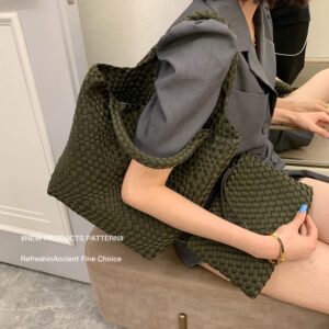 Fashion Hobo Bag Handmade Woven Casual Female Handbag Large Capacity Neoprene Tote Bag Patchwork Women Shoulder Bags (Green)