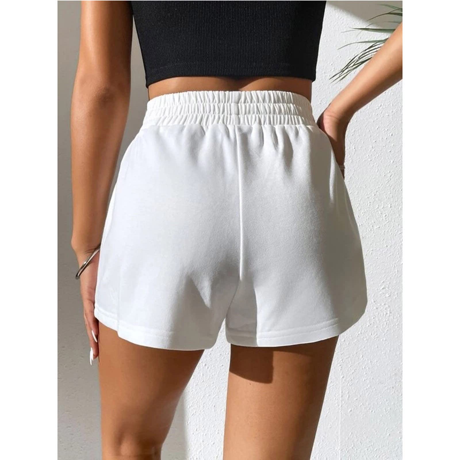 Womens 5" Terry Shorts Loose Comfy Yoga Sweat Cotton Shorts Athletic Fit High Waist Pockets Running Lounge Short Pant White