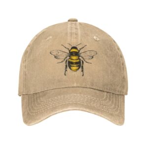 Funny Bees Hat Honey Bees Baseball Cap for Women Vintage Mens Hats Natural