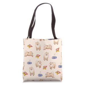 Pomeranian Dog And Dog Bowl Pattern Tote Bag