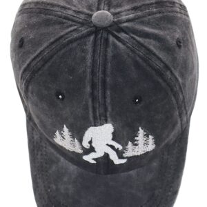 Unisex UFO Bigfoot Denim Hat Adjustable Washed Dyed Cotton Dad Baseball Caps (One Size, Embroidered Black)