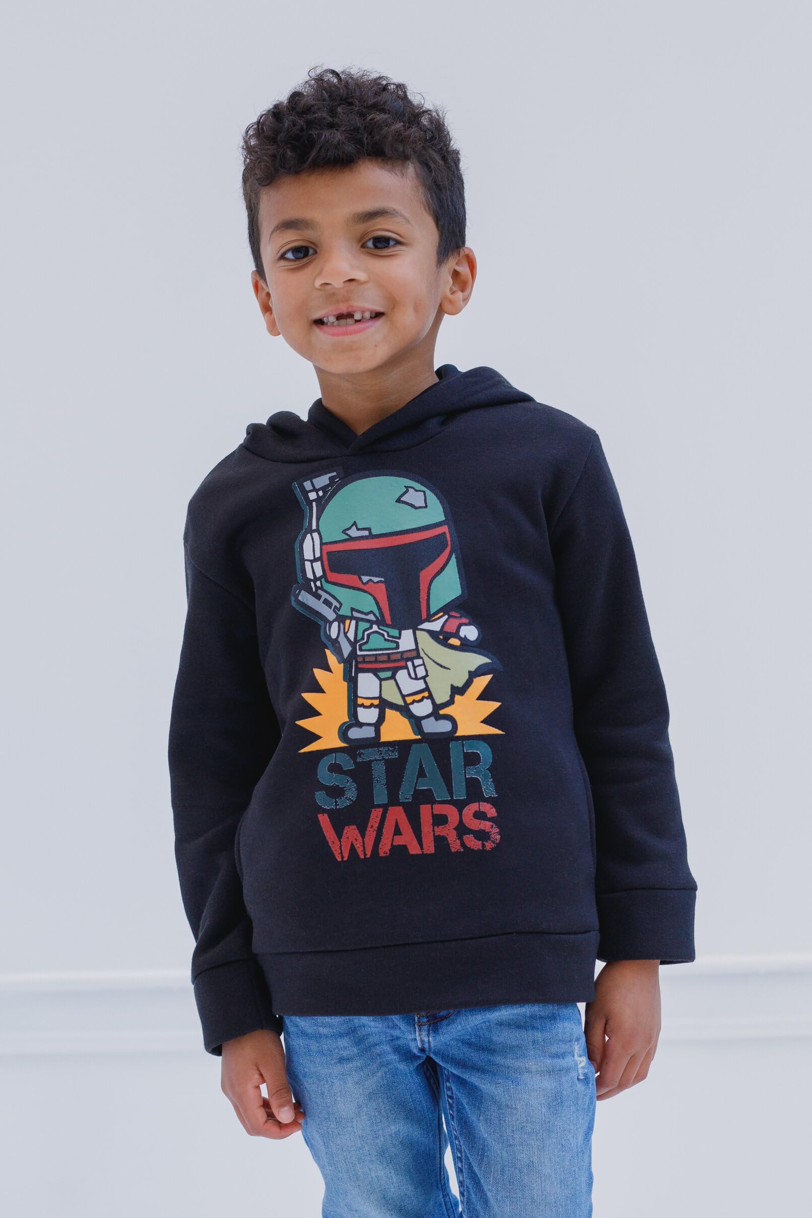 STAR WARS Boba Fett Big Boys Fleece Pullover Hoodie Black 10-12