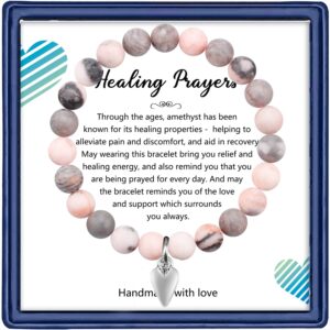 Healing Bracelets for Women, Healing Prayers Amethyst Beads Cystal Bracelet Anti Anxiety Bracelet Get Well Gift for Women After Surgery for Women Feel Better Gifts (Pink Zebra Jasper beads)