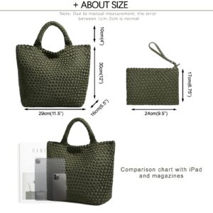 Fashion Hobo Bag Handmade Woven Casual Female Handbag Large Capacity Neoprene Tote Bag Patchwork Women Shoulder Bags (Green)