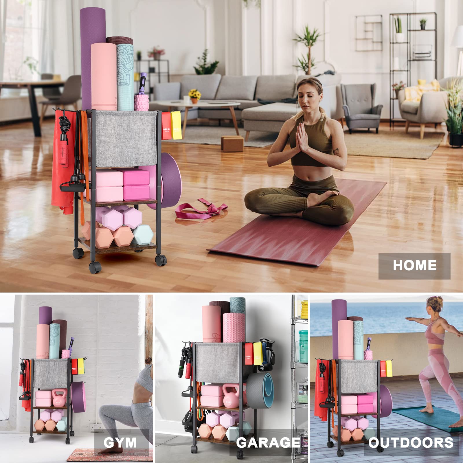 Yoga Mat Storage Rack Home Gym Equipment Workout Equipment Organizer Yoga Mat Holder for Dumbbell,Kettlebell and More Gym Accessories Gym Essentials Women Men Fitness Exercise Equipment Organization