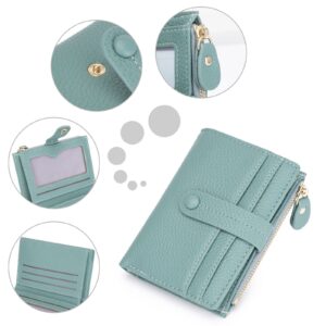 HKCLUF Small Wallet for Women,RFID Blocking Bifold Wallets Zipper Leather Coin Purse Credit Card Holder Wallets With ID Window(Green)