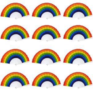 tkocisa 12 pcs lgbt pride month fans for men/women, rainbow folding hand fan gay pride lgbt fans, pride month parade accessories plastic pride held fans for lgbt party, dance, performance