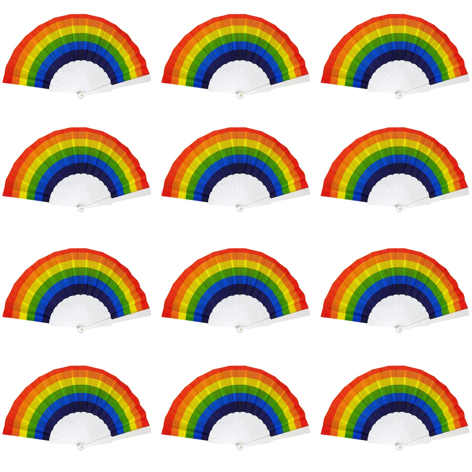 Tkocisa 12 PCS LGBT Pride Month Fans for Men/Women, Rainbow Folding Hand Fan Gay Pride LGBT Fans, Pride Month Parade Accessories Plastic Pride Held Fans for LGBT Party, Dance, Performance