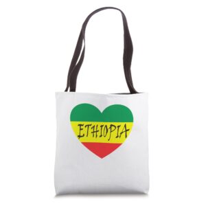 Ethiopian Flag Heart, I Love Ethiopia Tote Bag