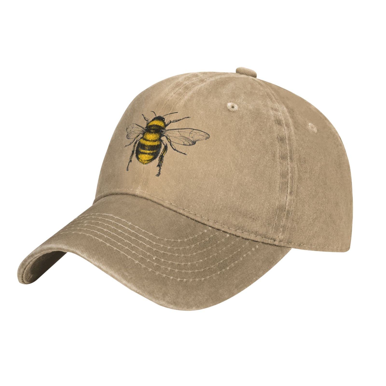 Funny Bees Hat Honey Bees Baseball Cap for Women Vintage Mens Hats Natural