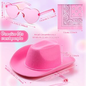 Coume 18 Pcs Cowboy Hat with Heart Sunglasses and Paisley Bandanas Western Cowgirl Hat for Halloween Cosplay Costume(Pink, White,Simple Style)