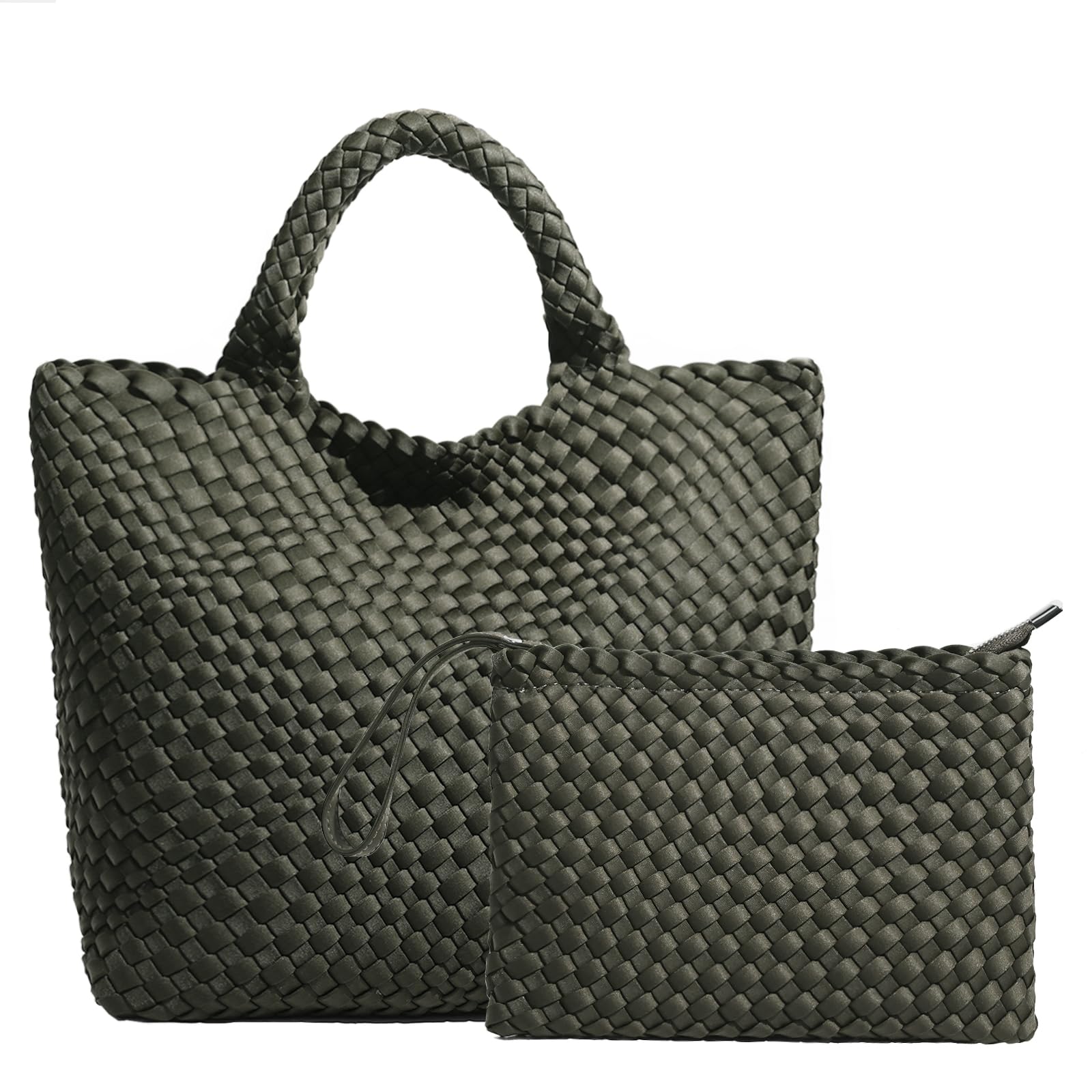 Fashion Hobo Bag Handmade Woven Casual Female Handbag Large Capacity Neoprene Tote Bag Patchwork Women Shoulder Bags (Green)