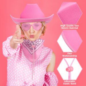 Coume 18 Pcs Cowboy Hat with Heart Sunglasses and Paisley Bandanas Western Cowgirl Hat for Halloween Cosplay Costume(Pink, White,Simple Style)