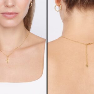 Jewelry Atelier Gold Filled Cross Necklaces – 14K Yellow Gold Filled Cross Pendant with Solid Clip Chain for Women and Men (Different Sizes and Styles with Extension/Adjustable Chain) (12.5mm width)