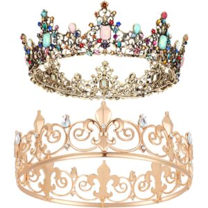 mtlee 2 pcs prom king and queen crowns king crowns for men royal crown with blue rhinestone queen crowns for women halloween wedding birthday graduation(stylish style)