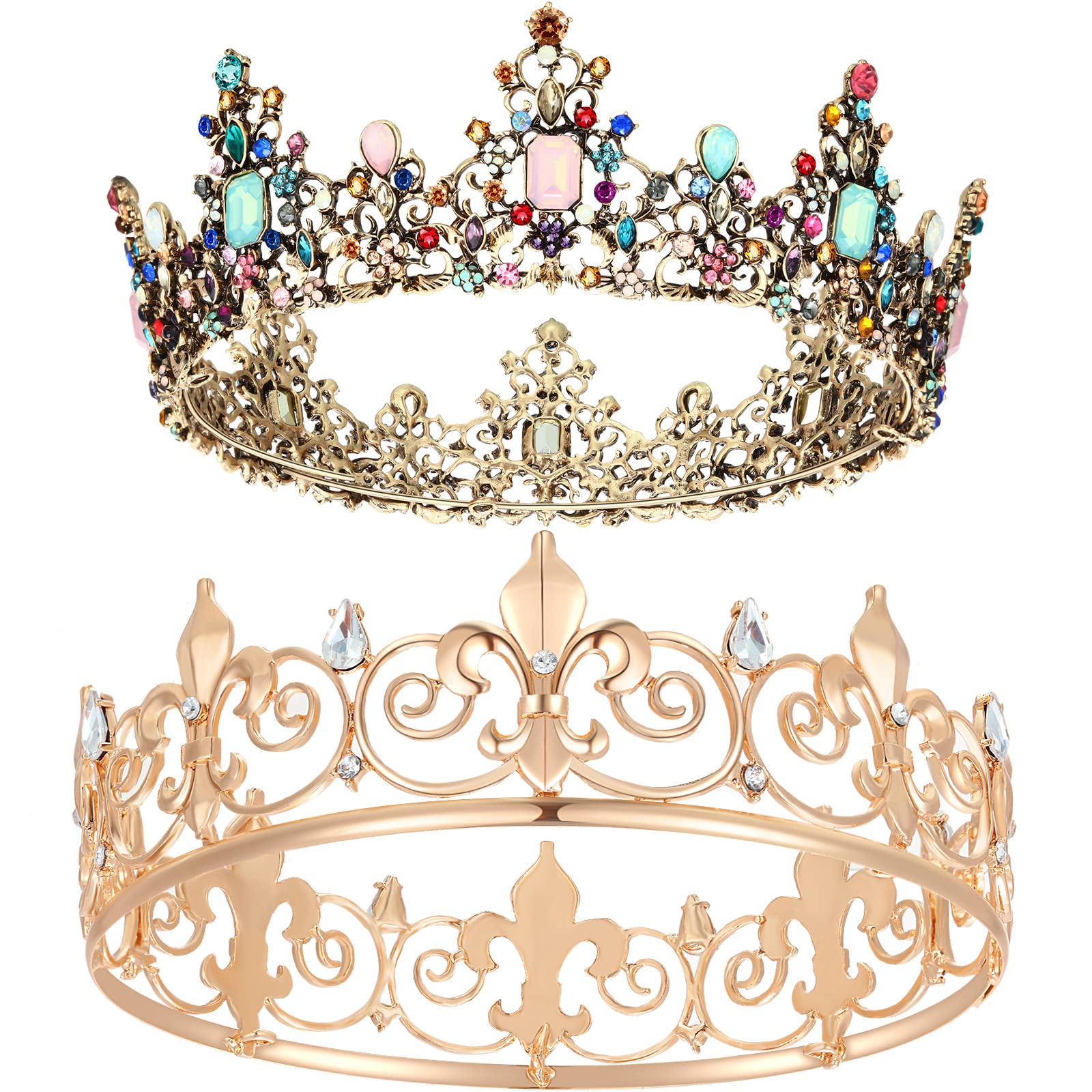 MTLEE 2 Pcs Prom King and Queen Crowns King Crowns for Men Royal Crown with Blue Rhinestone Queen Crowns for Women Halloween Wedding Birthday Graduation(Stylish Style)