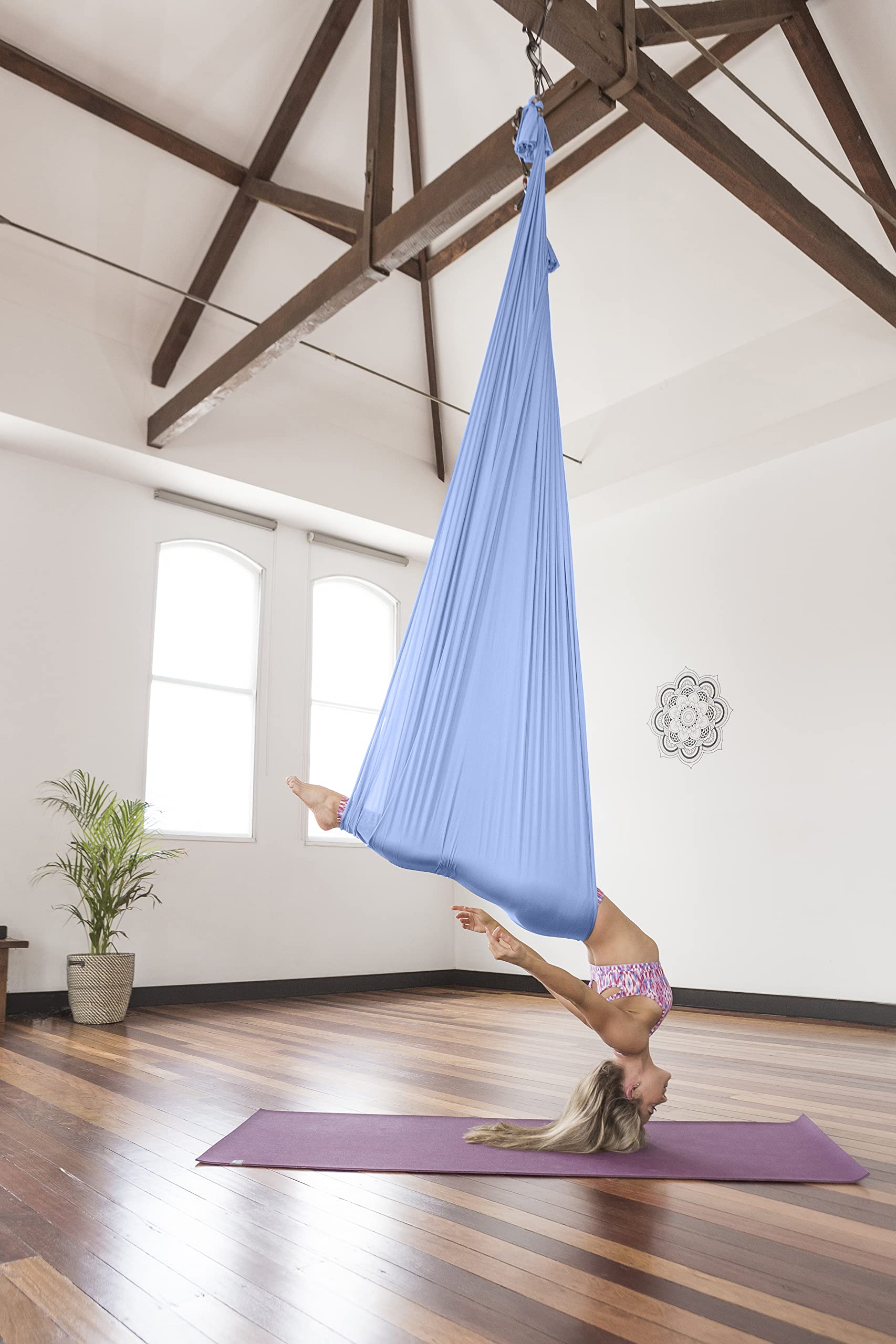 PINC Active Silk Aerial Yoga Swing & Hammock Kit for Improved Yoga Inversions, Flexibility & Core Strength - Blue