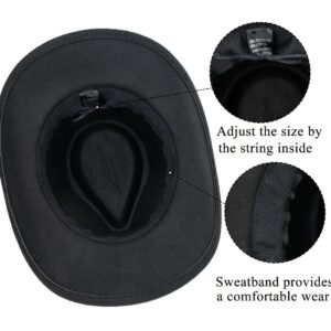 Women & Men Felt Western Cowboy Hat Classic Roll Up Brim Belt Buckle Cowgirl Fedora (M-L)