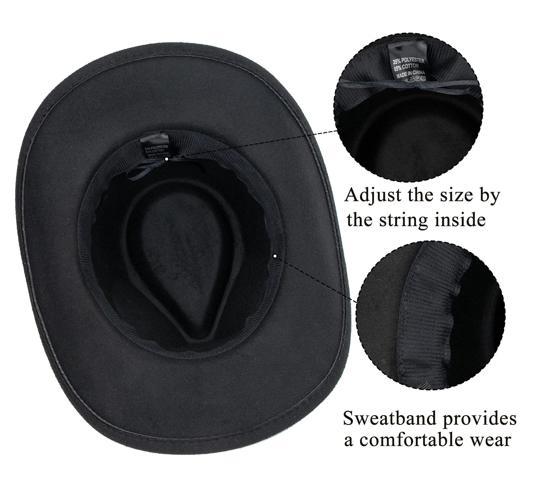 Women & Men Felt Western Cowboy Hat Classic Roll Up Brim Belt Buckle Cowgirl Fedora (M-L)