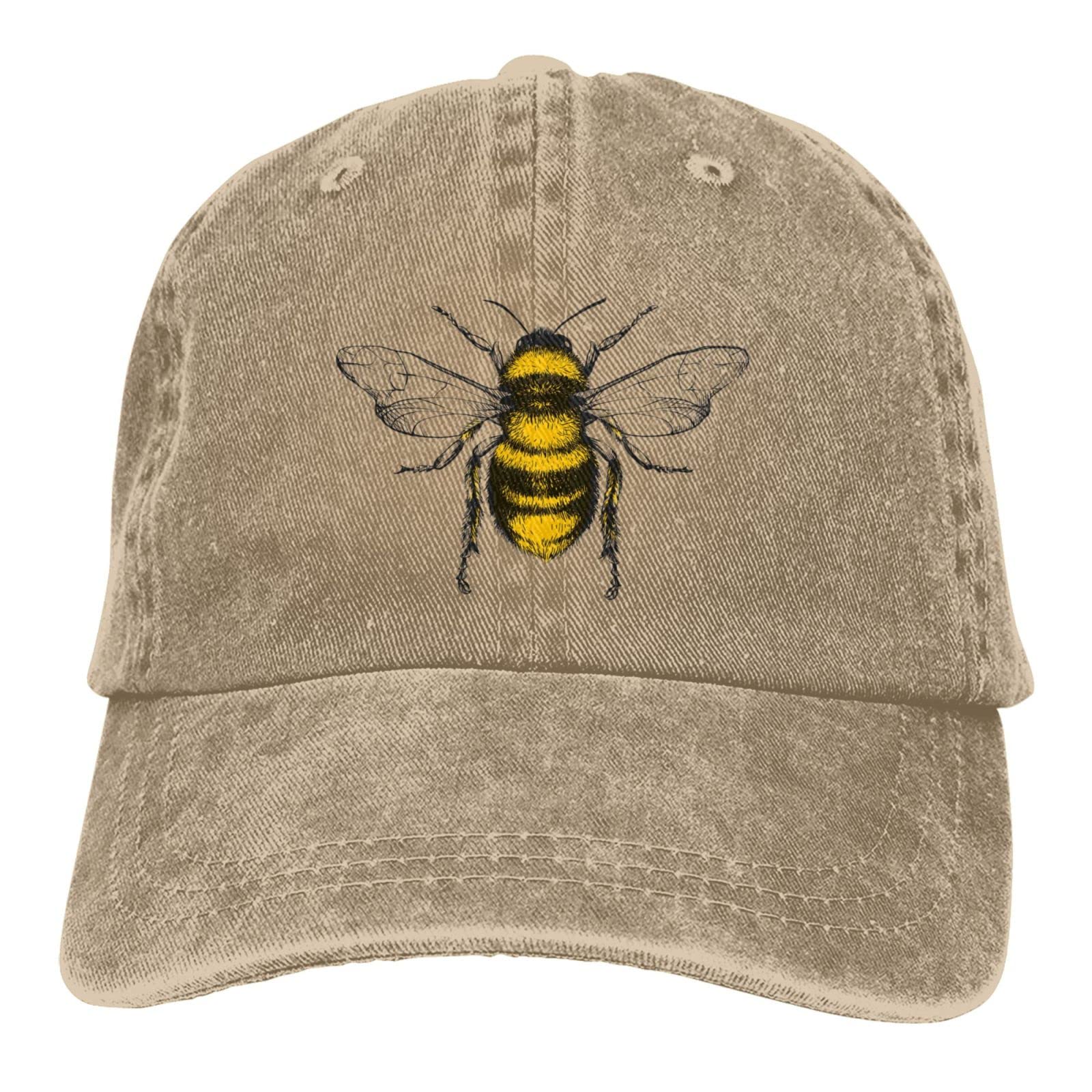 Funny Bees Hat Honey Bees Baseball Cap for Women Vintage Mens Hats Natural